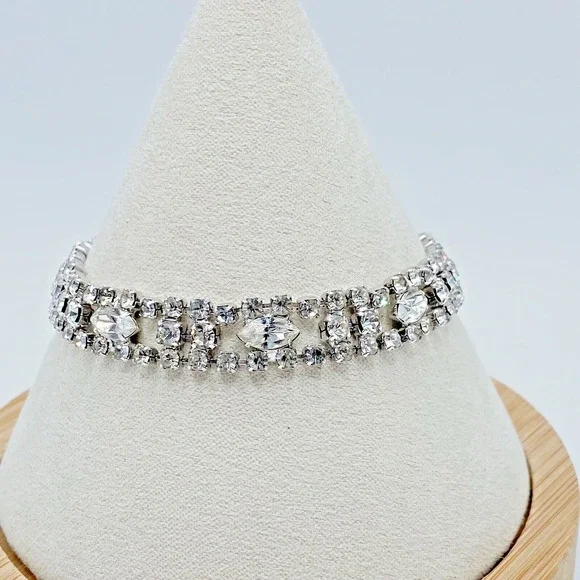 Vintage Eisenberg Ice Clear Rhinestone Triple Row Tennis Bracelet Dazzling 7